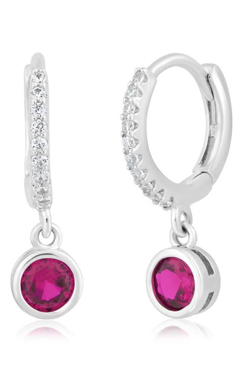 Bezel Set Cubic Zirconia Charm Huggie Hoop Earrings