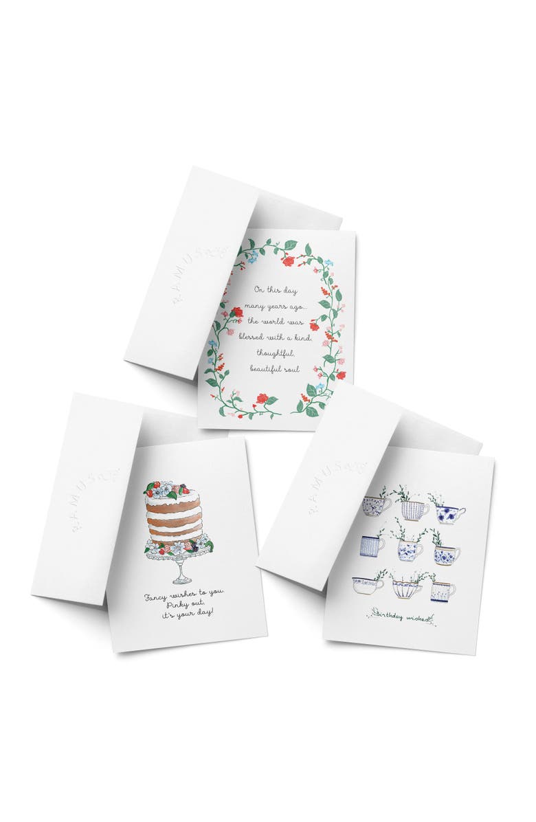 Ramus & Co Birthday Assorted Greeting Card Pack (3ct) "Tea, Flowers, Cake", Main, color, Multi-Pack