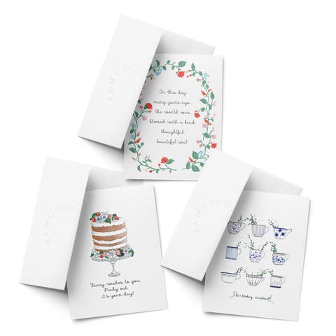 Birthday Assorted Greeting Card Pack (3ct) "Tea, Flowers, Cake"