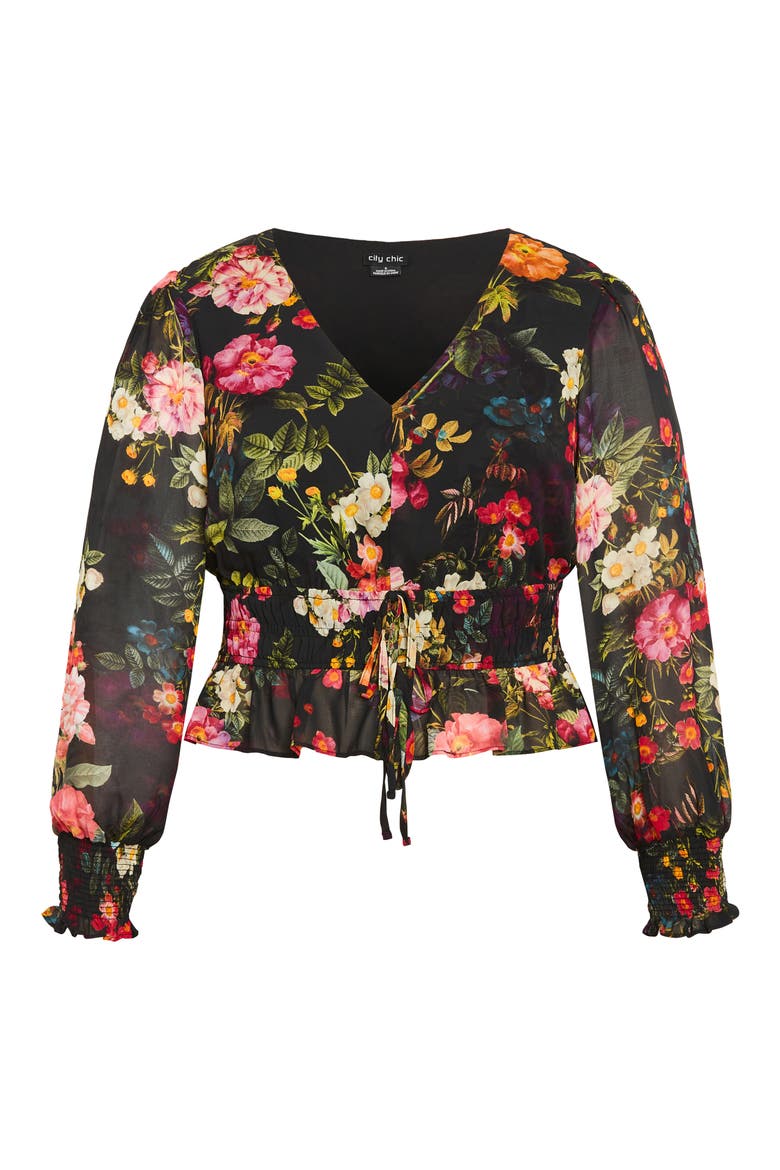 Bridgette Floral Tie Waist Top, Alternate, color, ROYAL GARDEN FLORAL