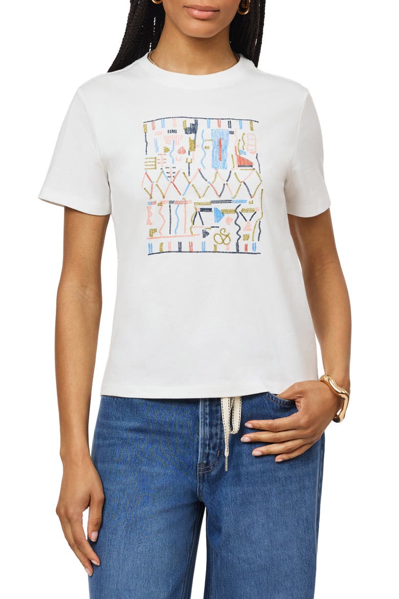 Geometric Embroidered Cotton T-Shirt, Main, color, SUGAR SWIZZLE PIGMEN