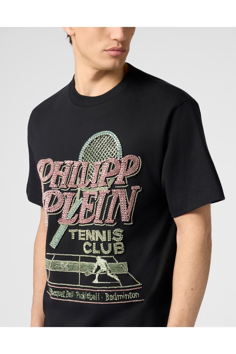 Round Neck T-Shirt Tennis Club Strass Men, Alternate, color, black