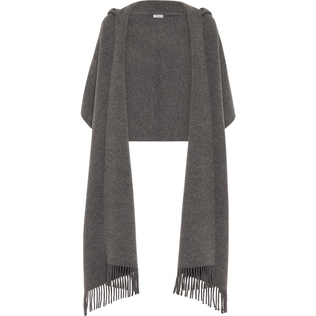 Brunello Cucinelli Knit Scarf With Hood In Gray