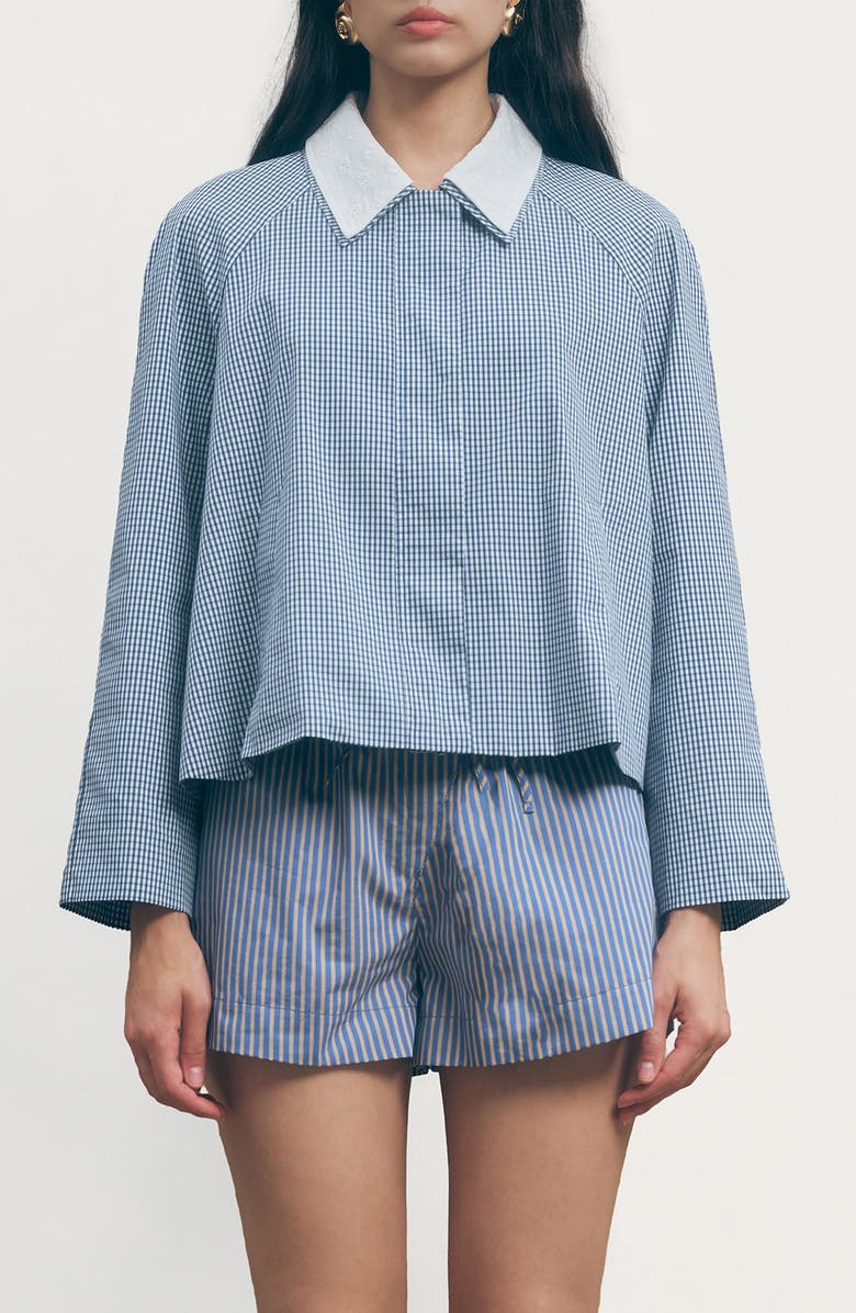 MAUDE CLUB Milton Cotton Gingham Jacket, Main, color, Navy Plaid