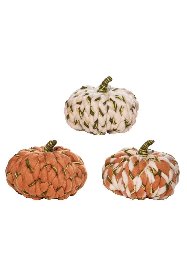 Medium Wooly Fall Pumpkins Assortment of 3, Main, color, Orange