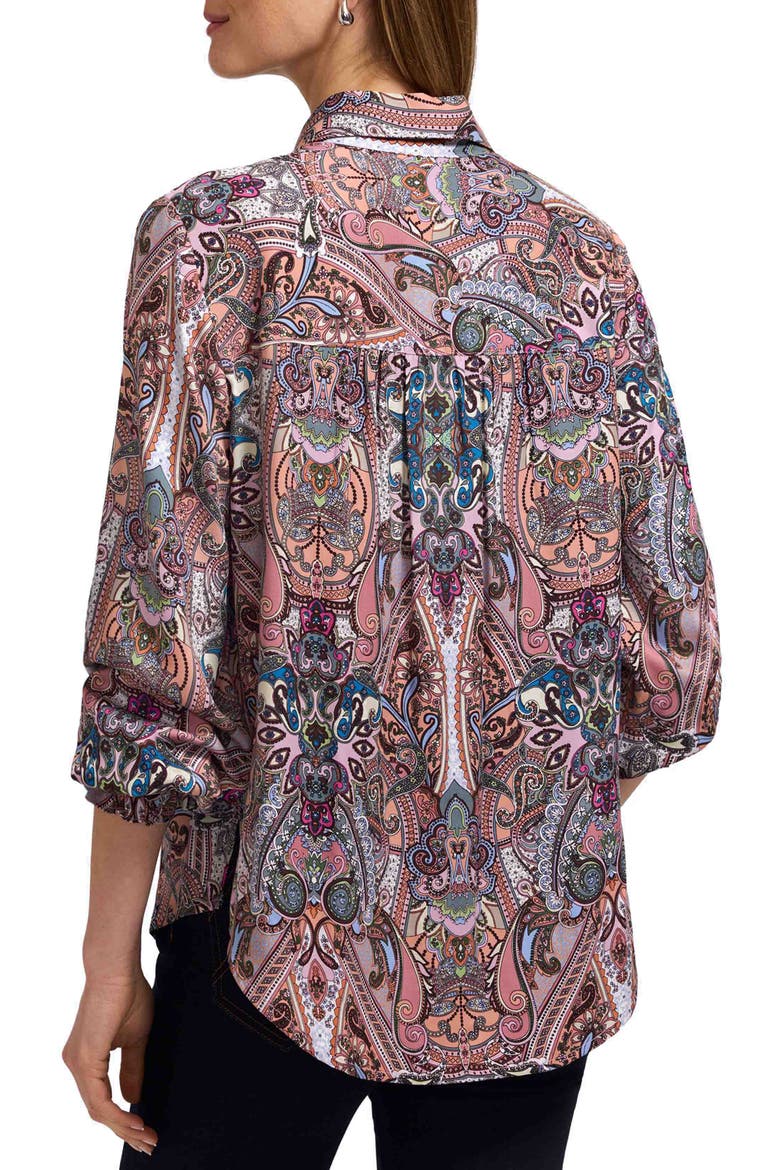 Olivia Paisley Print Smocked Cuff Button-Up Shirt, Alternate, color, BROWN MULTI
