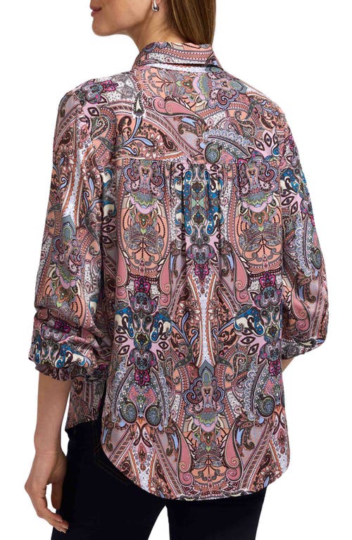 Foxcroft Olivia Paisley Print Smocked Cuff Button-up Shirt In Multi