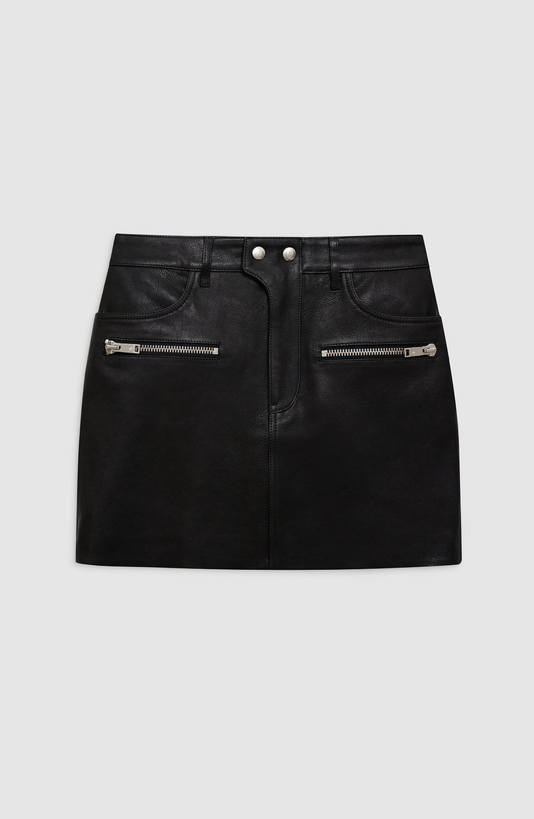 ANINE BING Steel Skirt, Alternate, color, Black Leather