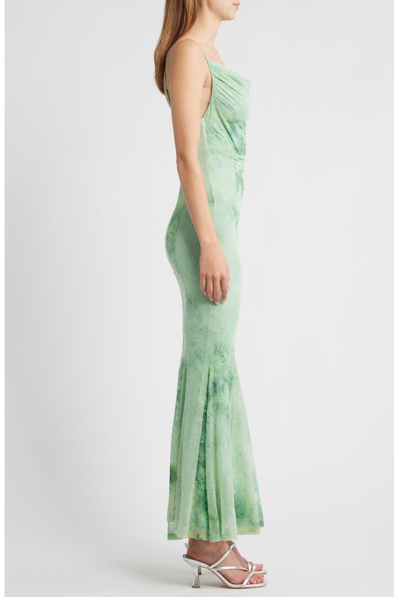 Floral Burnout Godet Pleat Maxi Dress, Alternate, color, GREEN