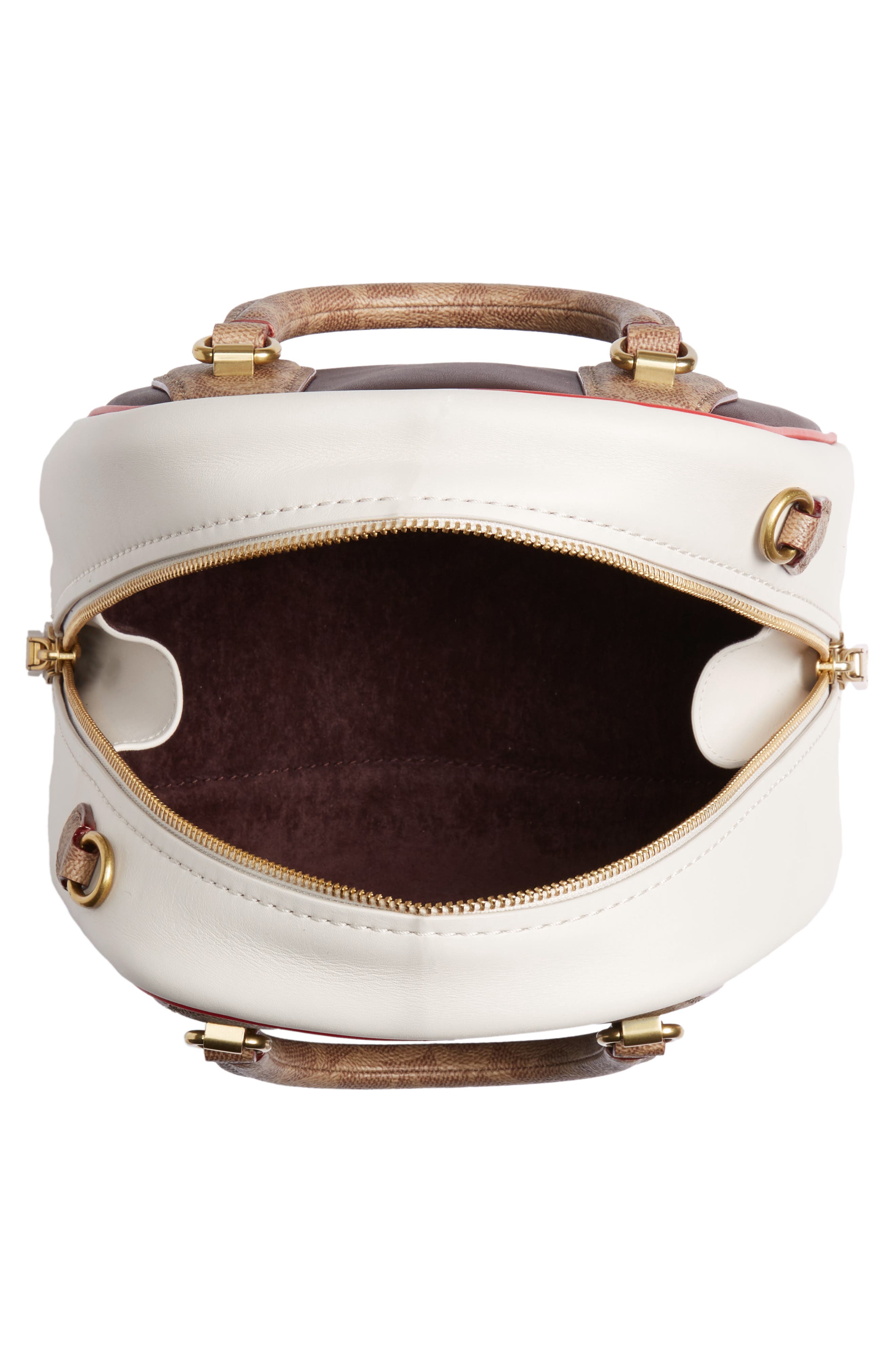 COACH Bowling Bag Leather & Signature Canvas Satchel, Alternate, color, 