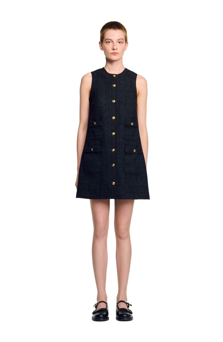SANDRO Short tweed dress, Main, color, Black