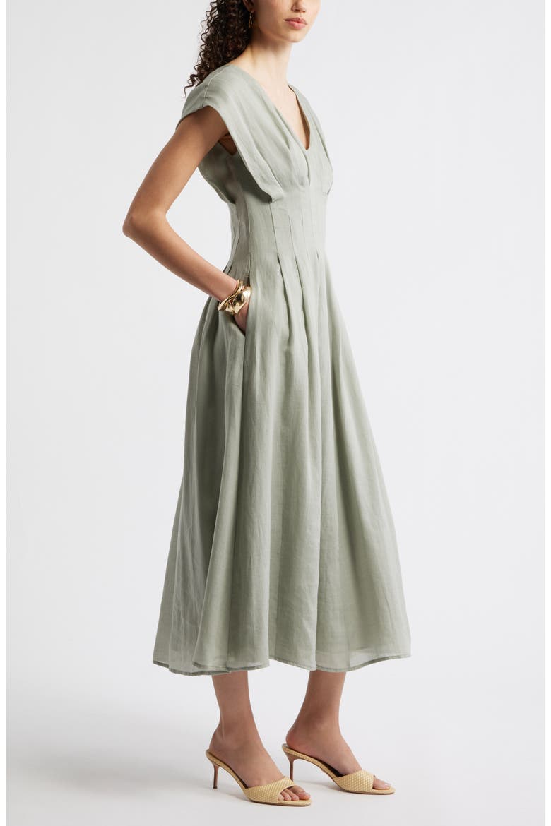 Pleat Waist A-Line Dress, Alternate, color, GREEN CHAPARRAL