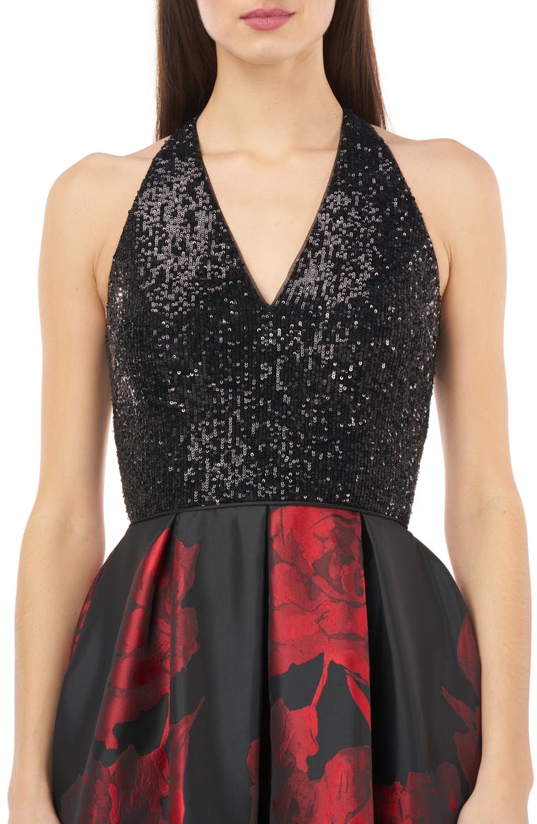 Carmen Marc Valvo Infusion Sequin & Floral Ballgown, Alternate, color,