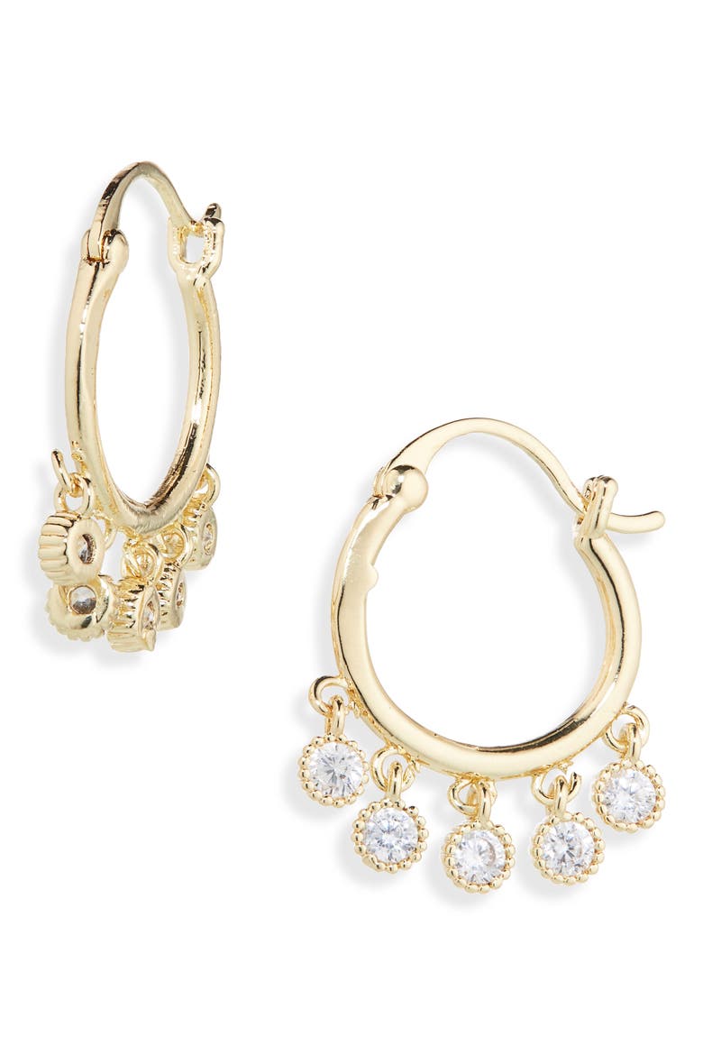 Crystal Drop Hoop Earrings, Main, color, GOLD