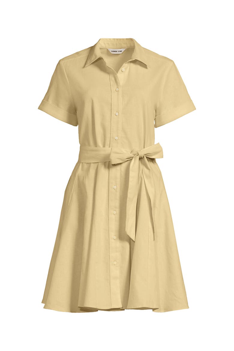 Linen Blend Button Front Dress with Godets, Alternate, color, Pale Sunbeam Yellow