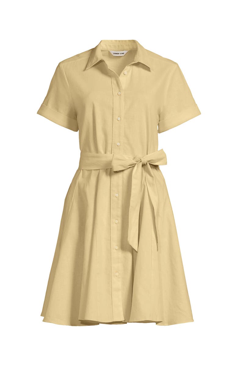 Lands' End Linen Blend Button Front Dress with Godets, Alternate, color, Pale Sunbeam Yellow