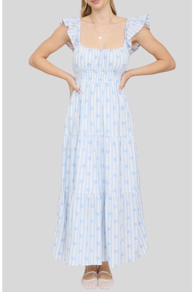 Ditsy Tiered Midi Dress, Main, color, LIGHT BLUE