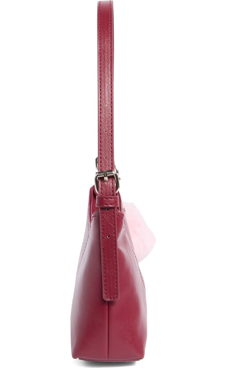 Madden Girl Faux Leather Shoulder Bag with Faux Fur Charm, Alternate, color, Wine