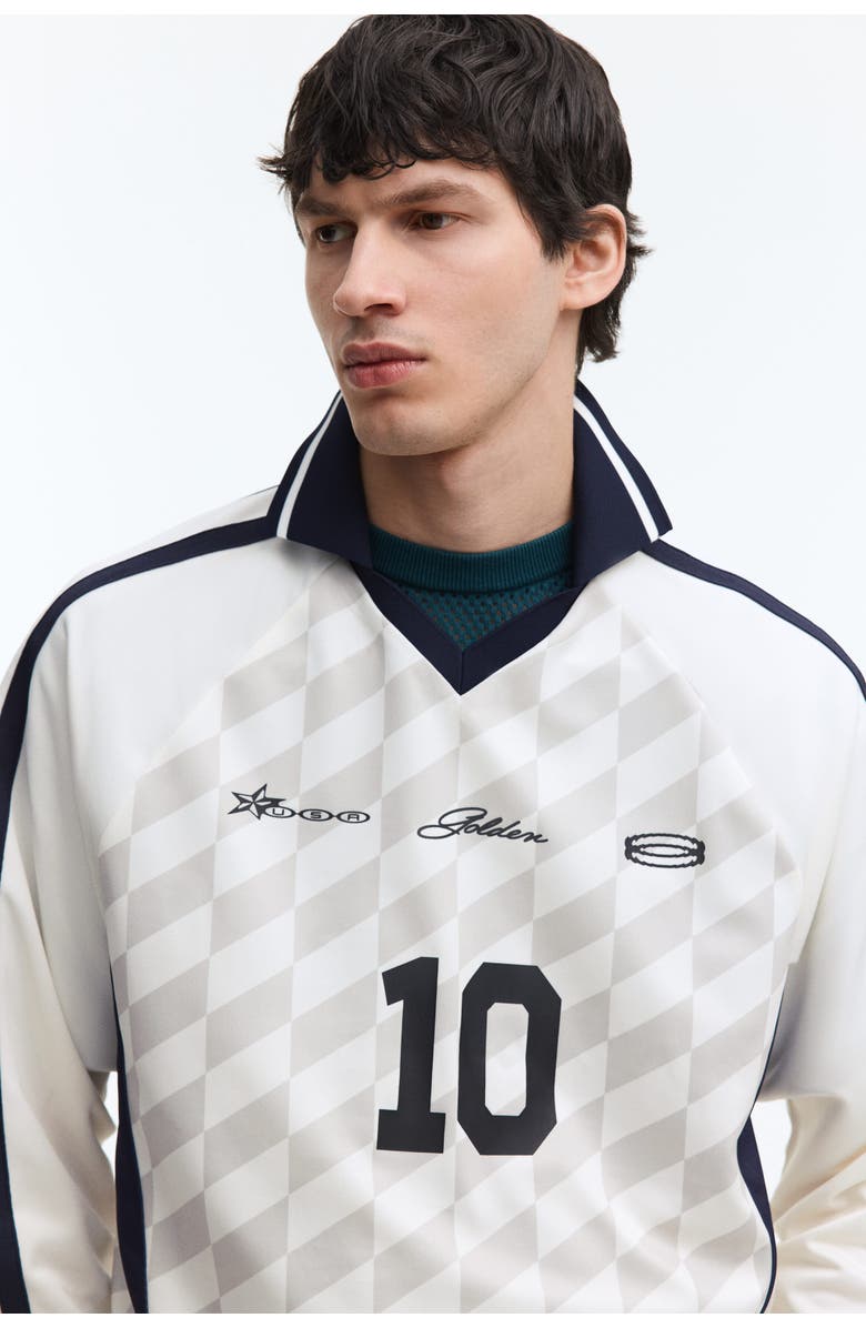 H&M Loose Fit Printed Football Shirt, Alternate, color, White/Usa Golden 10