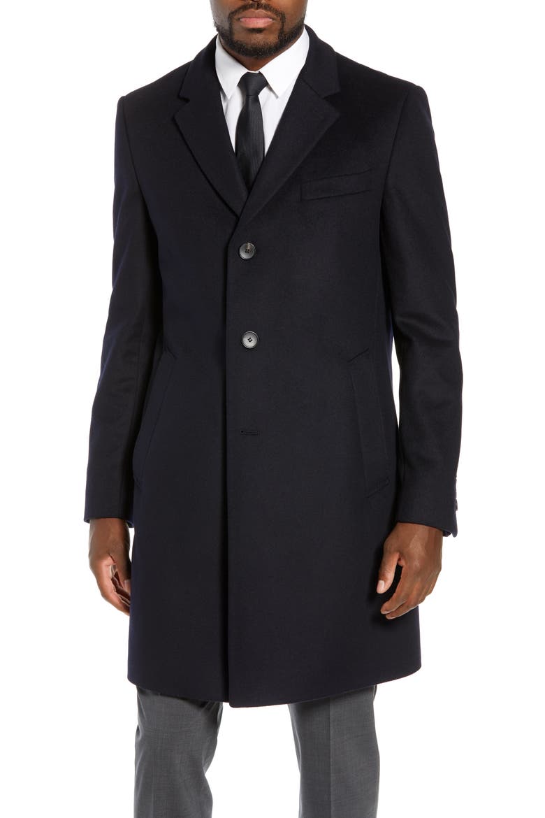 Nye Regular Fit Solid Wool & Cashmere Topcoat, Alternate, color, DARK BLUE