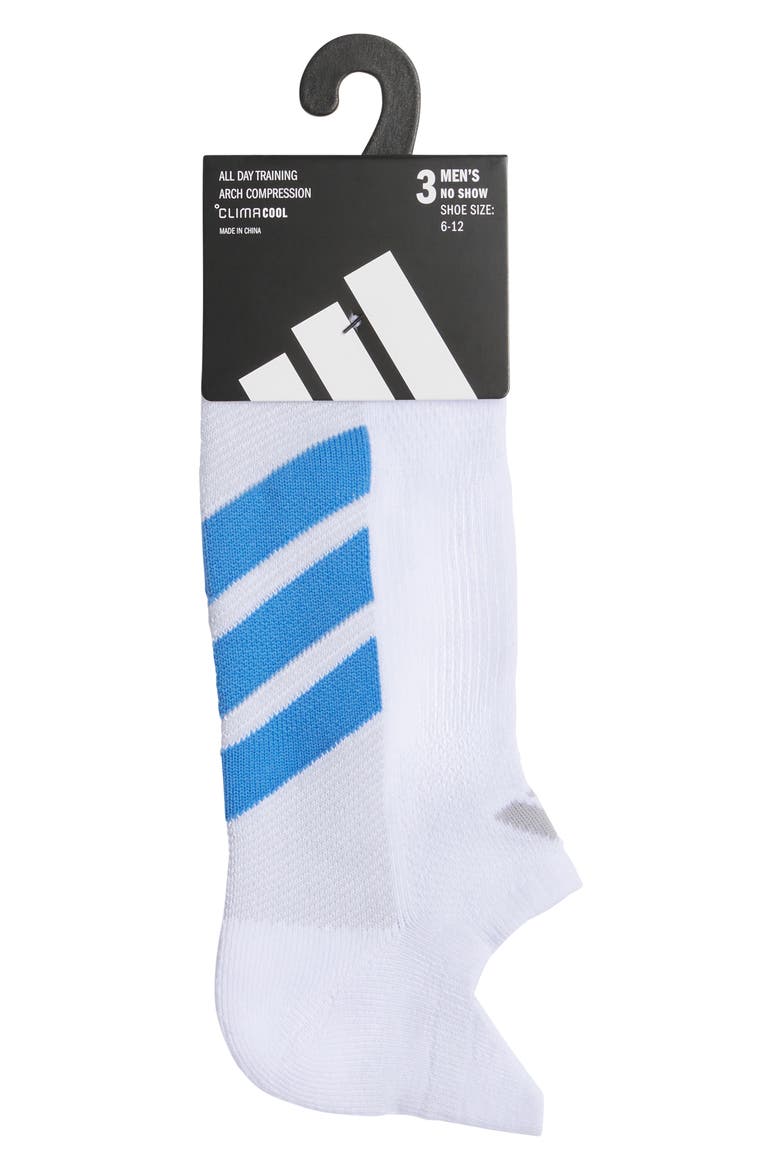 All Day Training 3-Pack No Show Socks, Alternate, color, WHITE/ RAY BLUE/ ORANGE