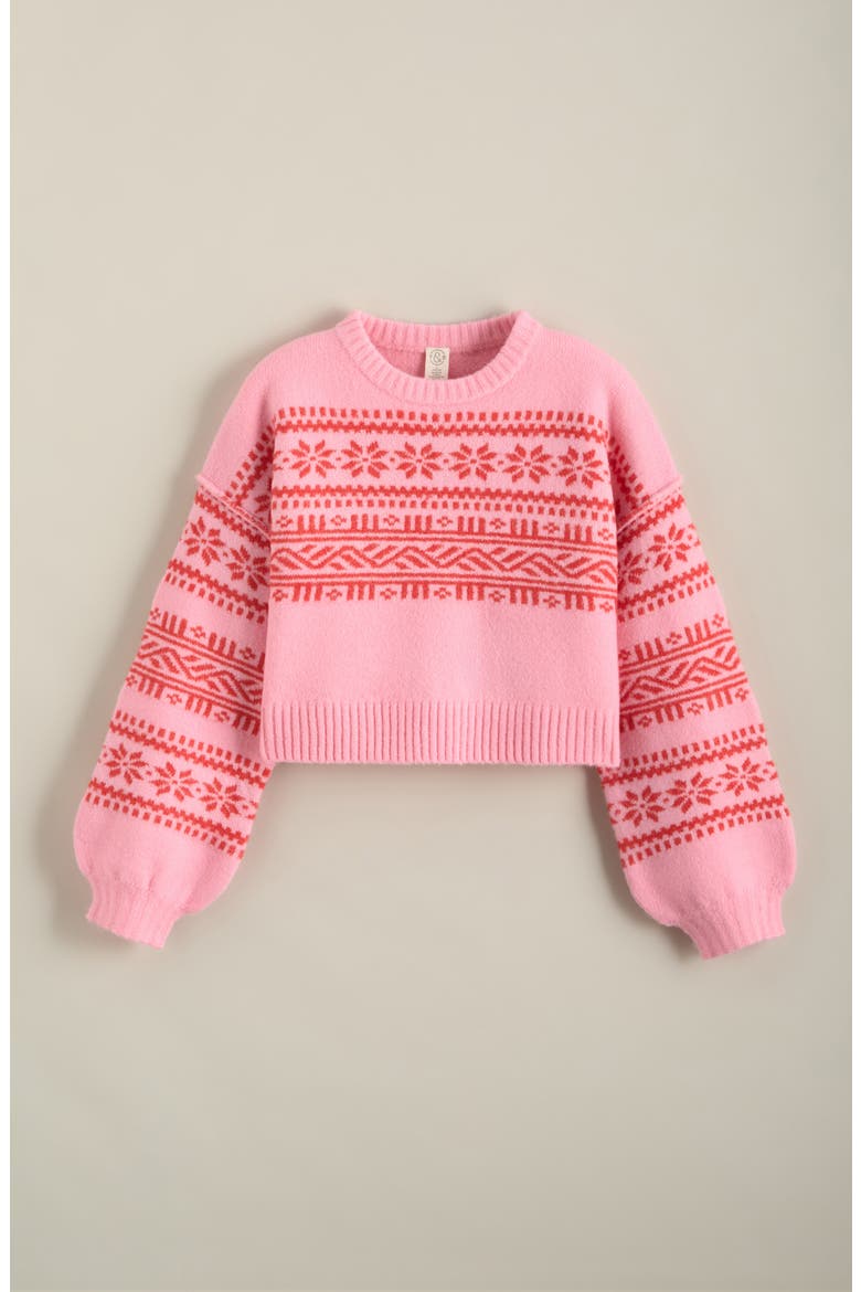 Kids' Fair Isle Boxy Crewneck Sweater, Main, color, PINK PRISM- RED FAIRISLE