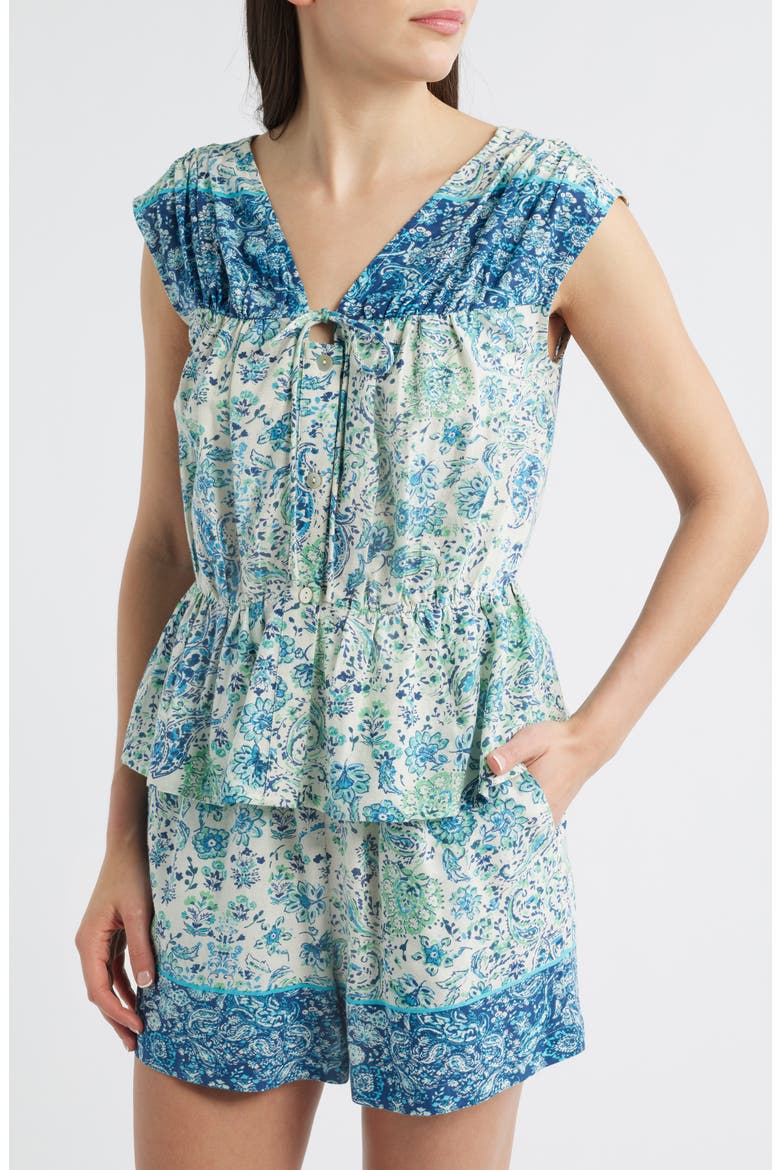 Paisley Print Sleeveless Peplum Shirt, Alternate, color, CADET BLUE/ BLUE GROTTO