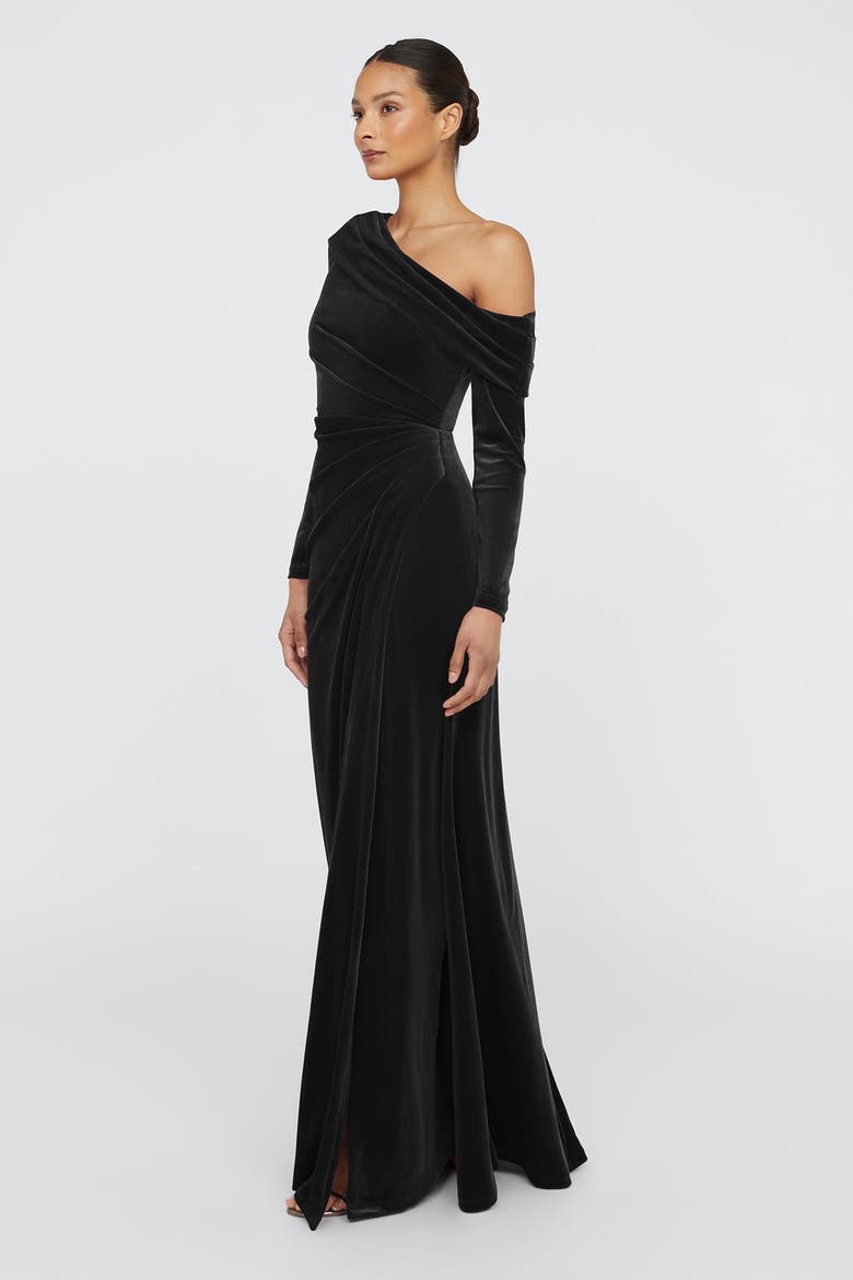 Katniss One Shoulder Gown, Alternate, color, Black