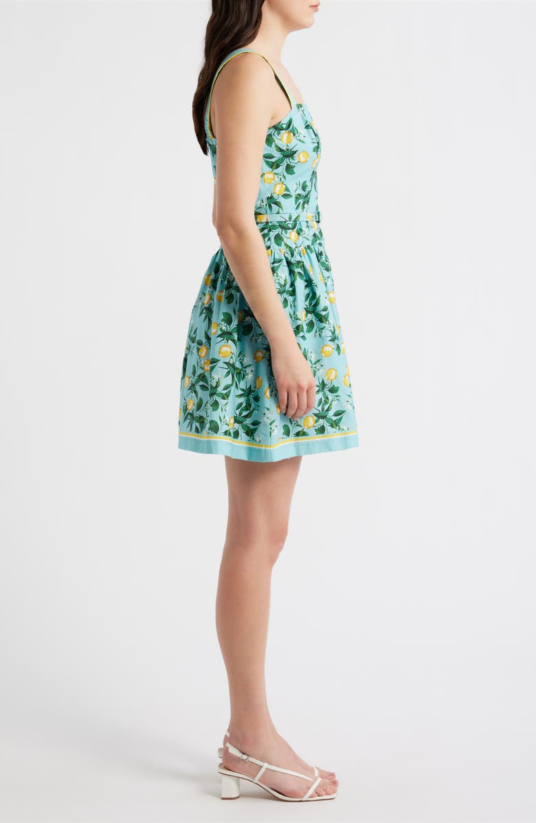 Julia Jordan Lemon Print Stretch Cotton Minidress, Alternate, color, Blue Multi
