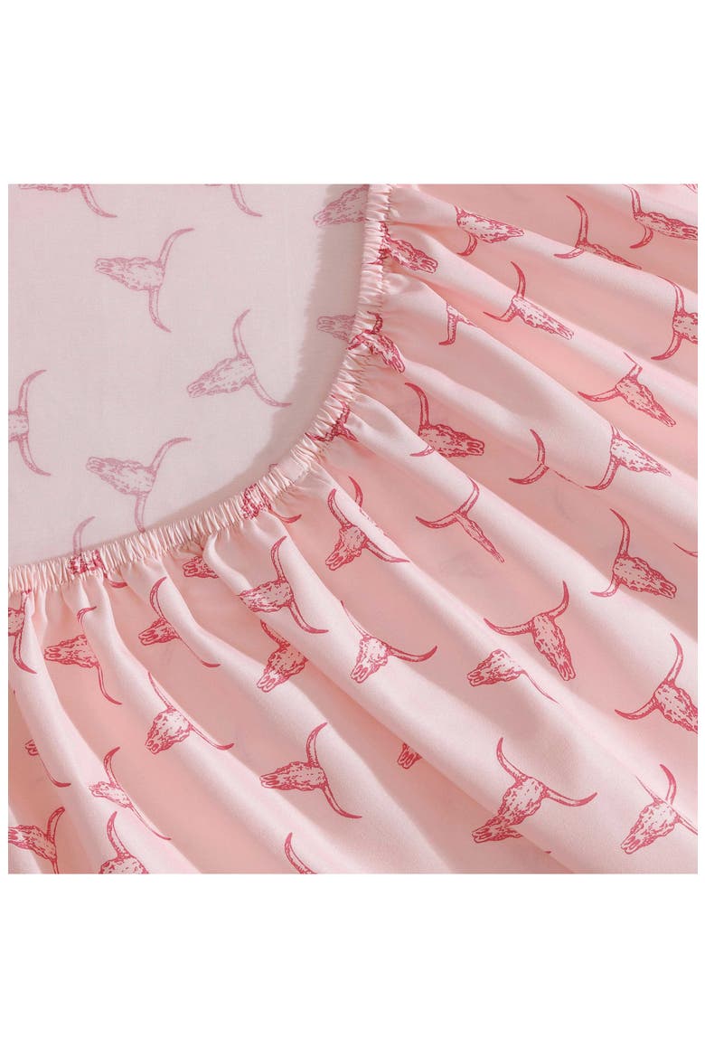 Steer Skull Print Microfiber Sheet Set, Alternate, color, LIGHT PINK
