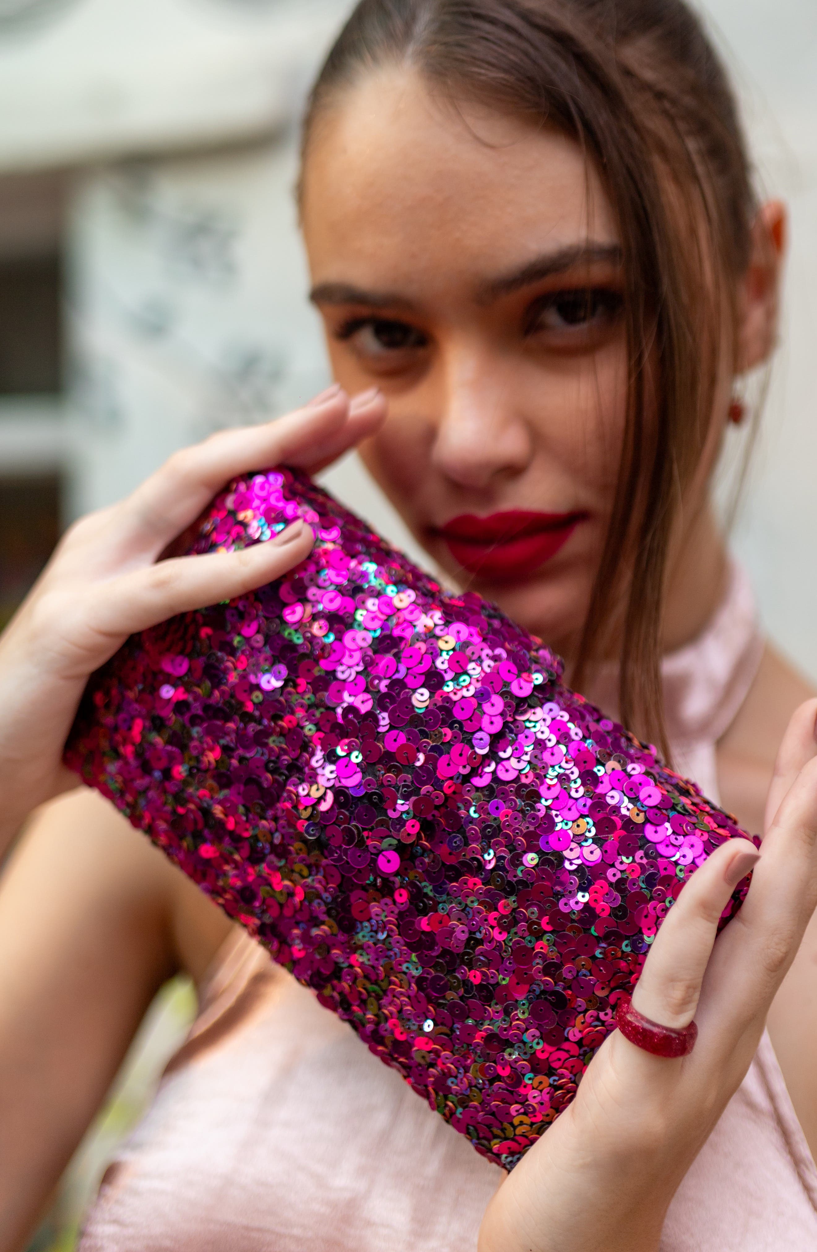 Simitri Classic Sequin Kitsch Clutch, Alternate, color, Radiant Rani