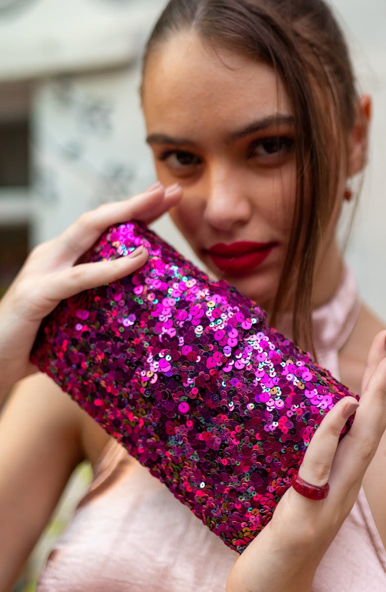 Simitri Classic Sequin Kitsch Clutch, Alternate, color, Radiant Rani