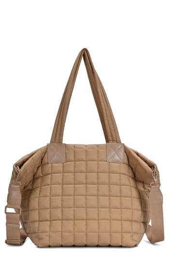Madison West Large Quilted Shoulder Bag In Beige