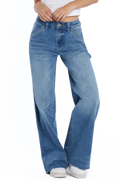 Raw Hem Wide Leg Carpenter Jeans