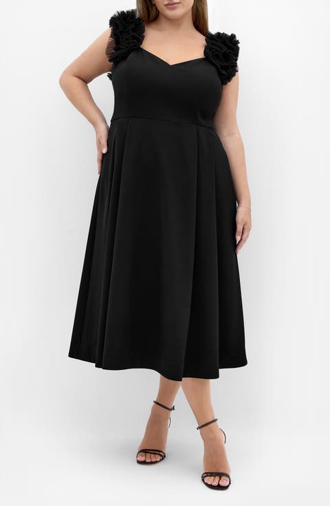 Roselyn Tulle Detail Midi Dress (Plus)