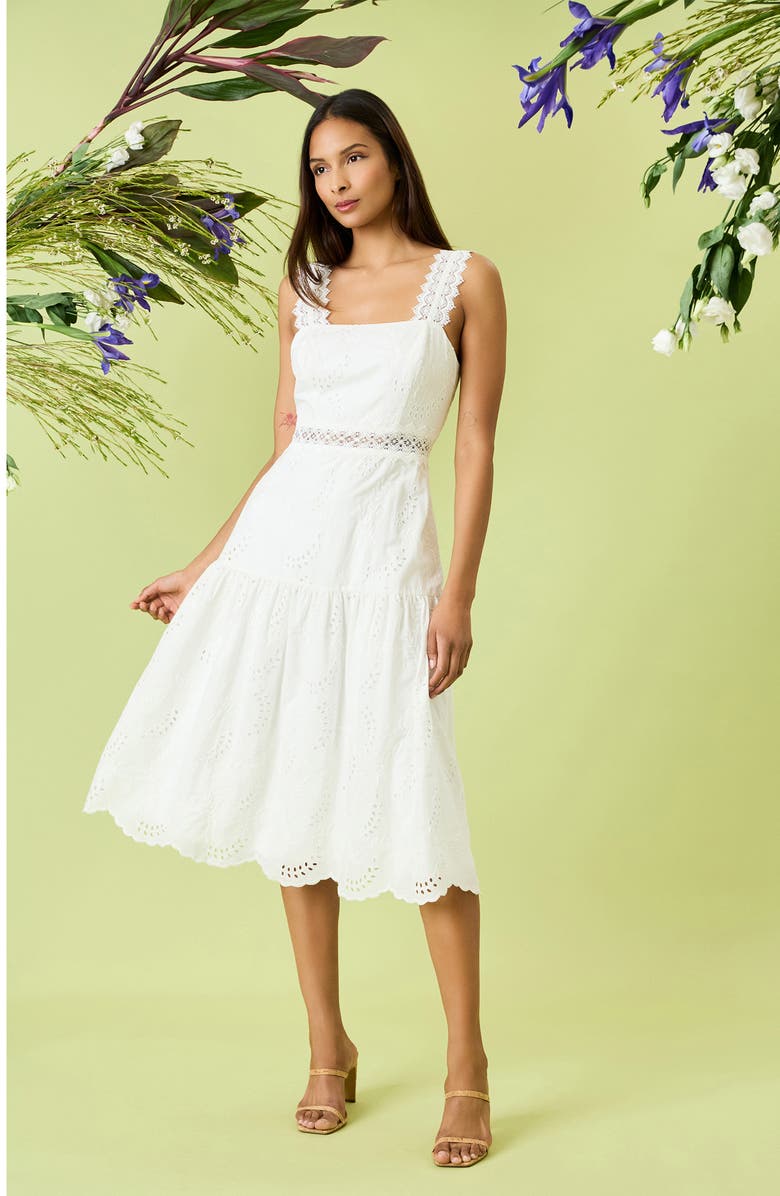 Donna Morgan Eyelet Embroidered Sundress, Alternate, color, Ivory
