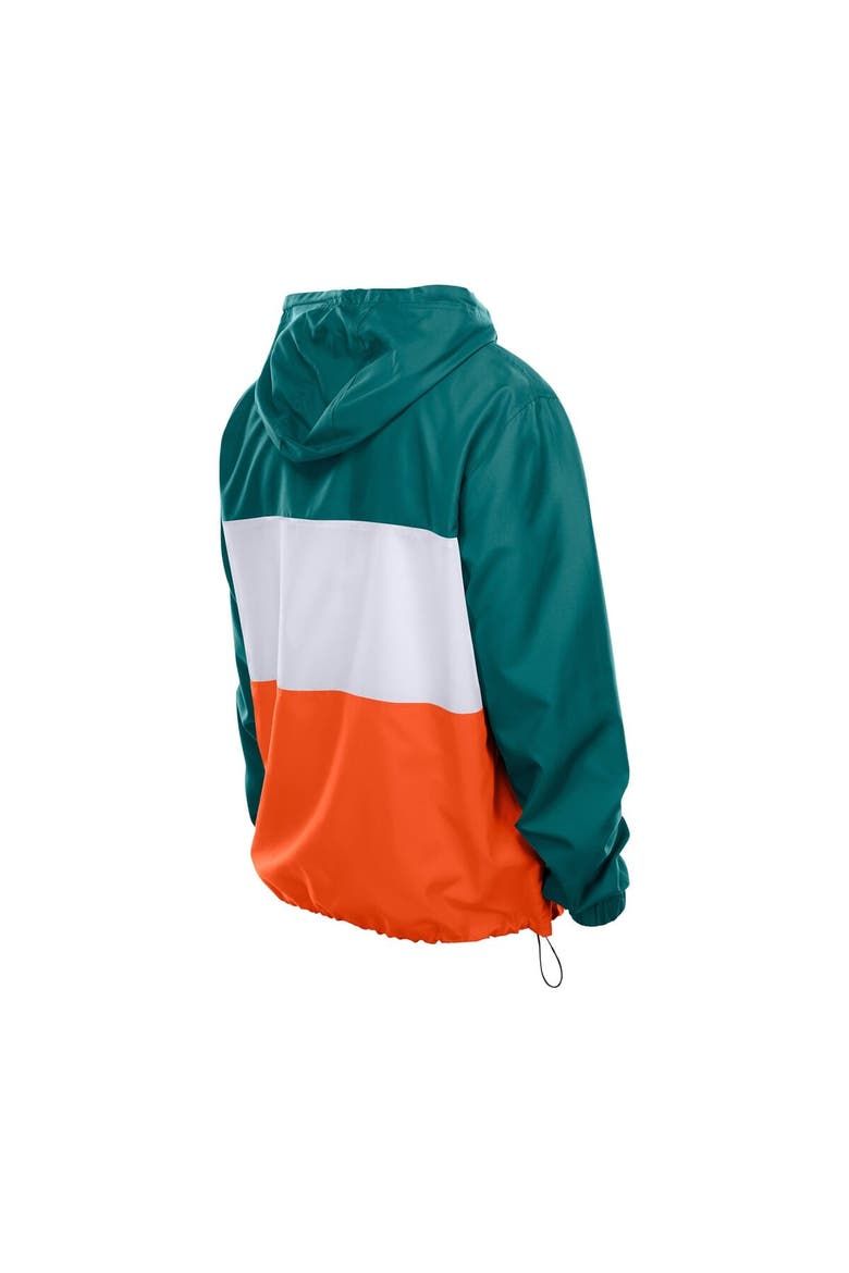 Men's New Era Aqua Miami Dolphins Ripstop Quarter-Zip Hooded Windbreaker, Alternate, color, Aqua