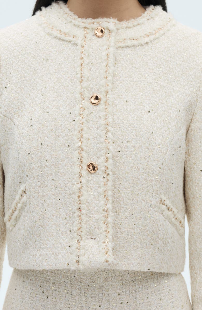 MANGO Jewel Button Metallic Tweed Jacket, Alternate, color, 