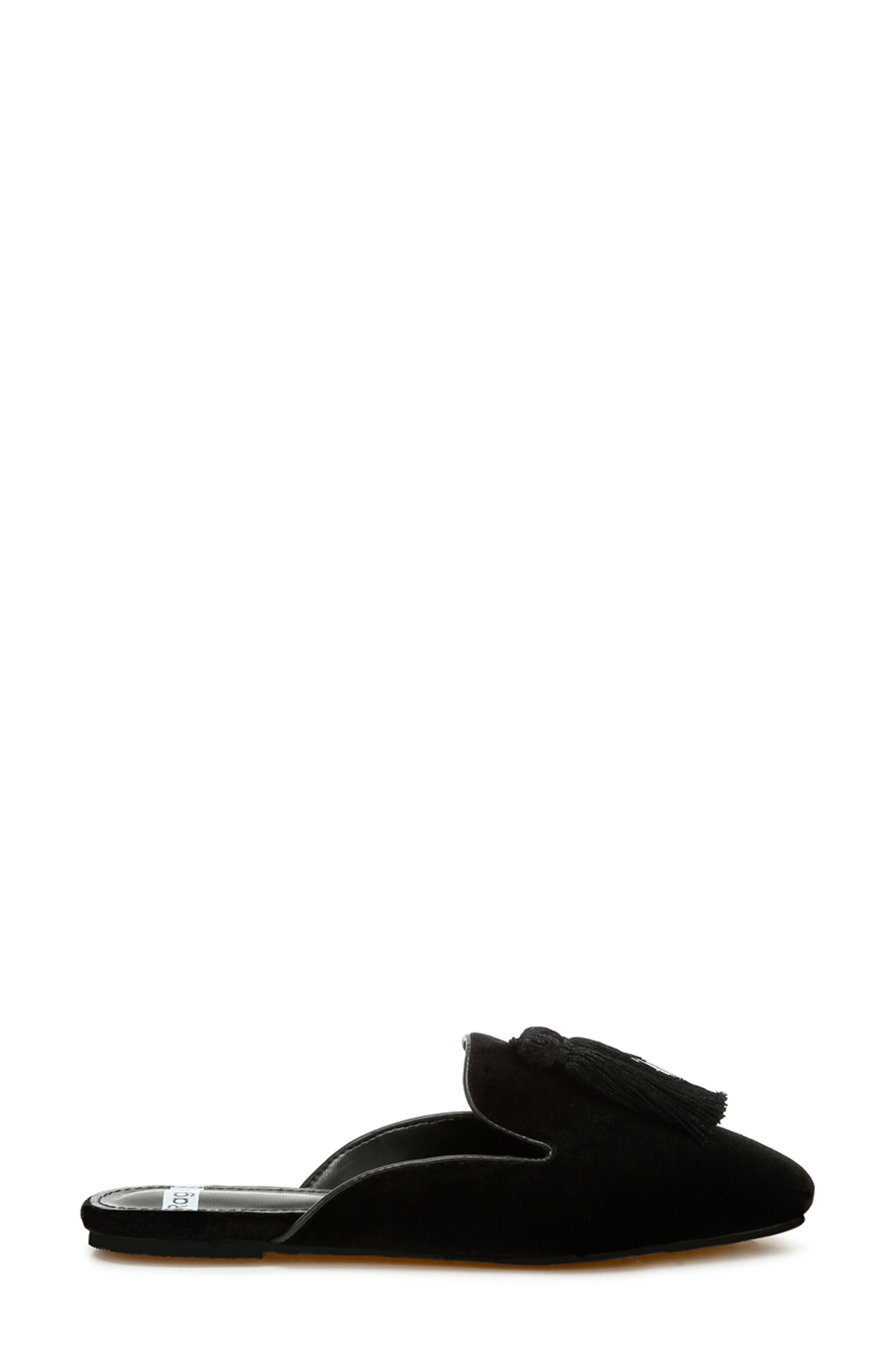 Rag & Co Cardinal Tassel Velvet Mule, Alternate, color, Black