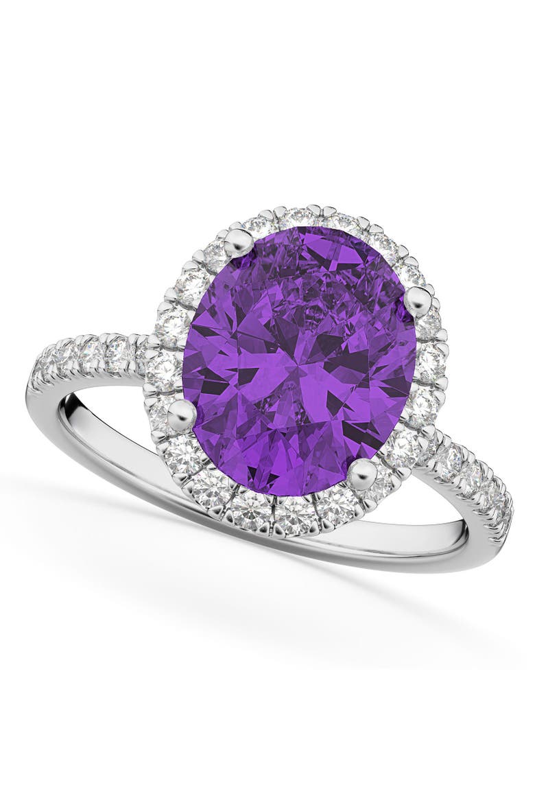 Oval Cut Halo Amethyst & Diamond Engagement Ring 14K, Main, color, 2.91ct/White Gold
