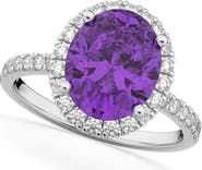 ALLUREZ Oval Cut Halo Amethyst & Diamond Engagement Ring 14K