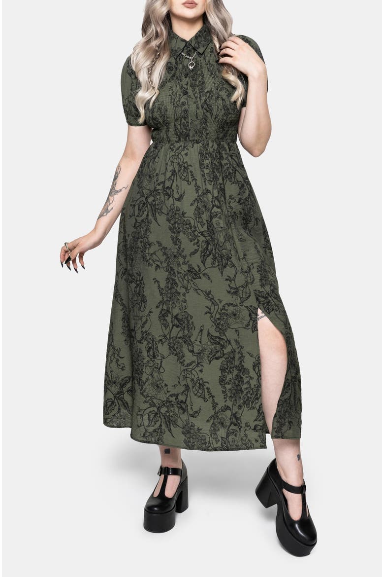 Orla Foxglove Print Shirred Midaxi Dress, Alternate, color, Green