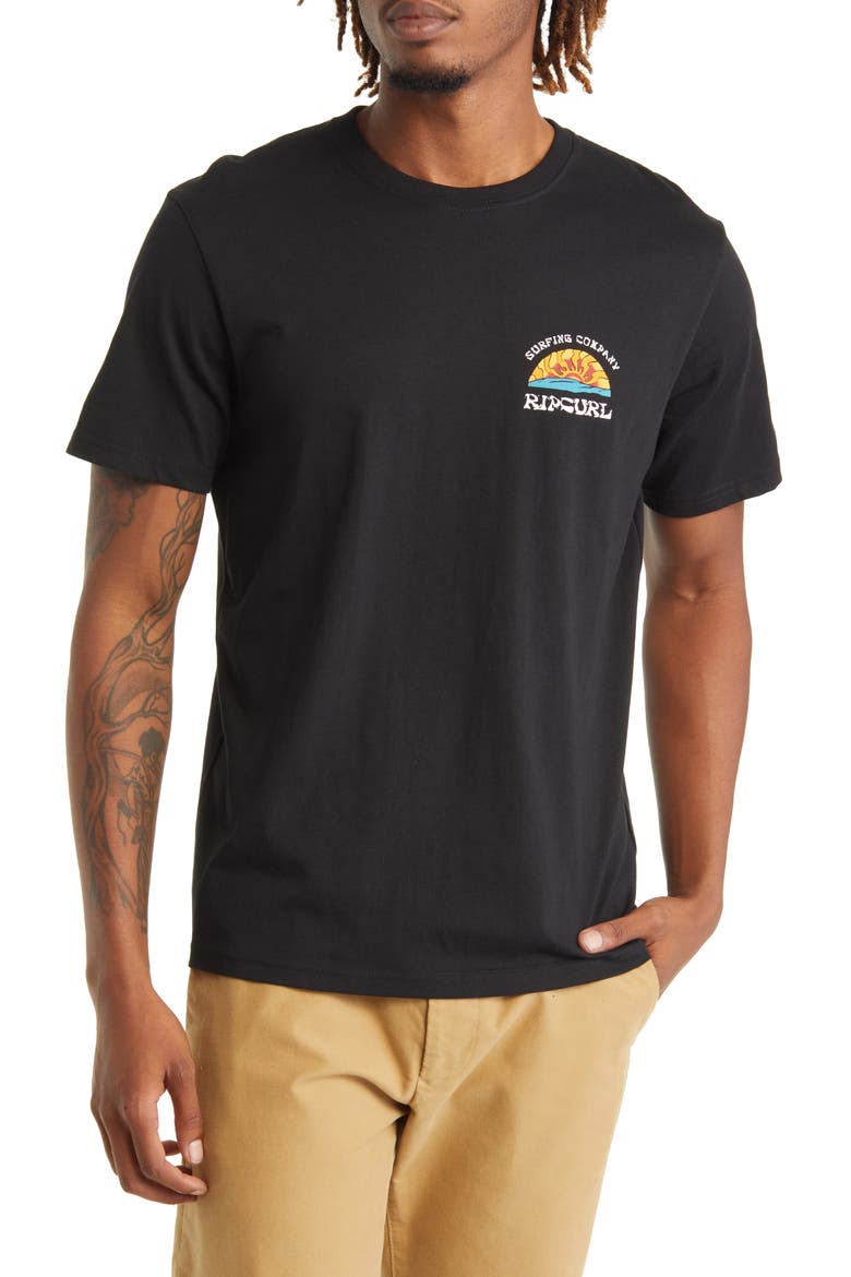 Rays & Hazed Cotton Graphic Tee, Main, color, BLACK