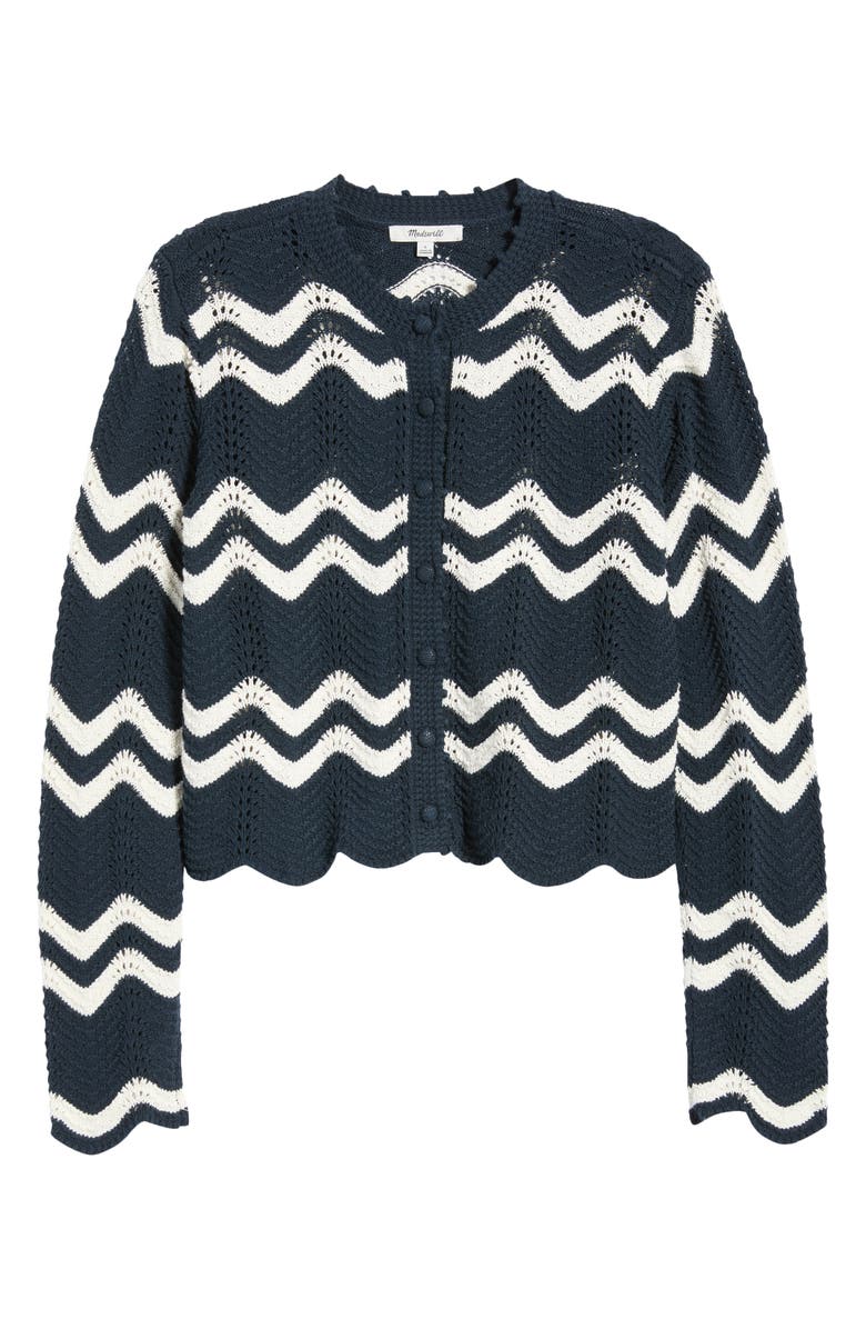 Madewell Kassa Wavy-Knit Cardigan, Main, color, Navy And Ivory Wavy Stripe