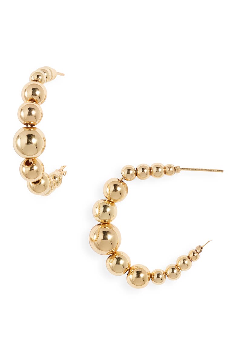 Graduated Ball Hoop Earrings, Main, color, GOLD