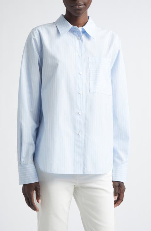 Stripe Oversize Cotton Poplin Button-Up Shirt