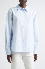 Lafayette 148 New York Stripe Oversize Cotton Poplin Button-Up Shirt