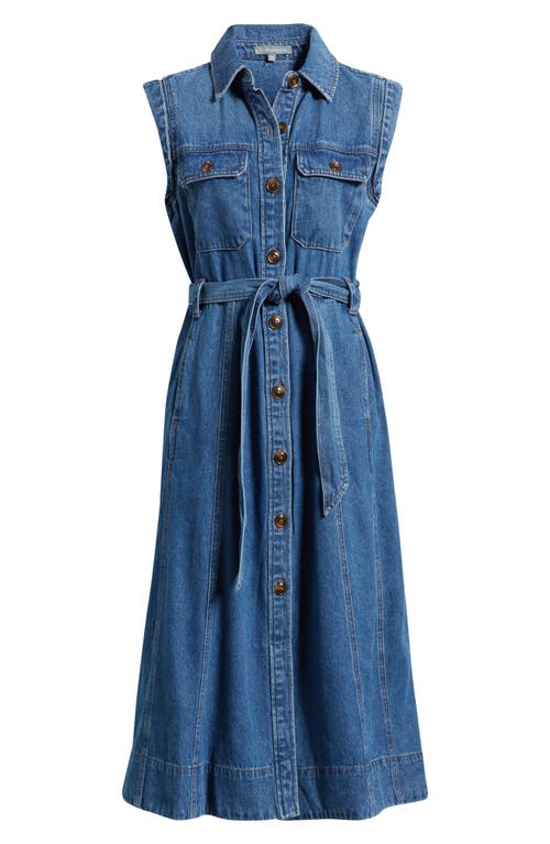 Wit & Wisdom Sleeveless Tie Belt Denim Shirtdress In Blue