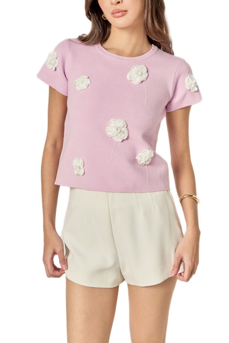 Floral Ebellished Short Sleeve Knit Top, Alternate, color, LILAC/ WHITE