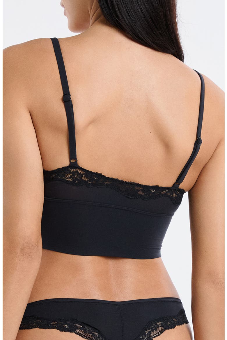 Lace Trim Triangle Longline Bralette, Alternate, color, BLACK